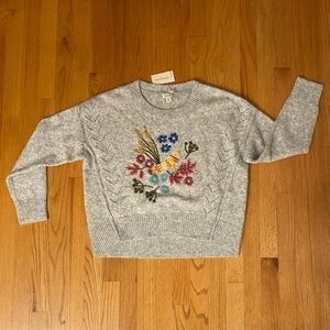 Sundance Gray Floral Embroidered Sweater
